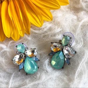Pastel green statement earrings rhinestones